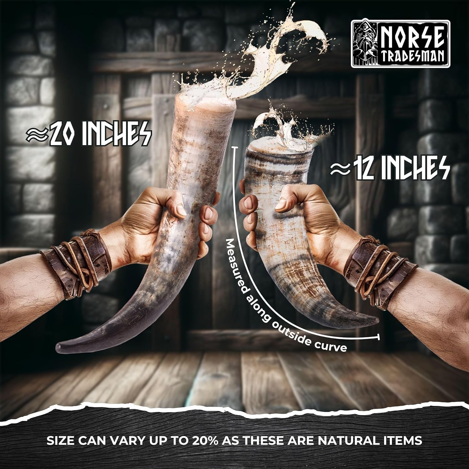 Norse Tradesman Genuine 12" Ox-Horn Viking Drinking Horn with Exquisite Hand Engraved Wolf & Celtic Knot, Black Leather Belt Holster, Fitted Stand & Burlap Gift Sack Included - Wolfsbane, 12-In