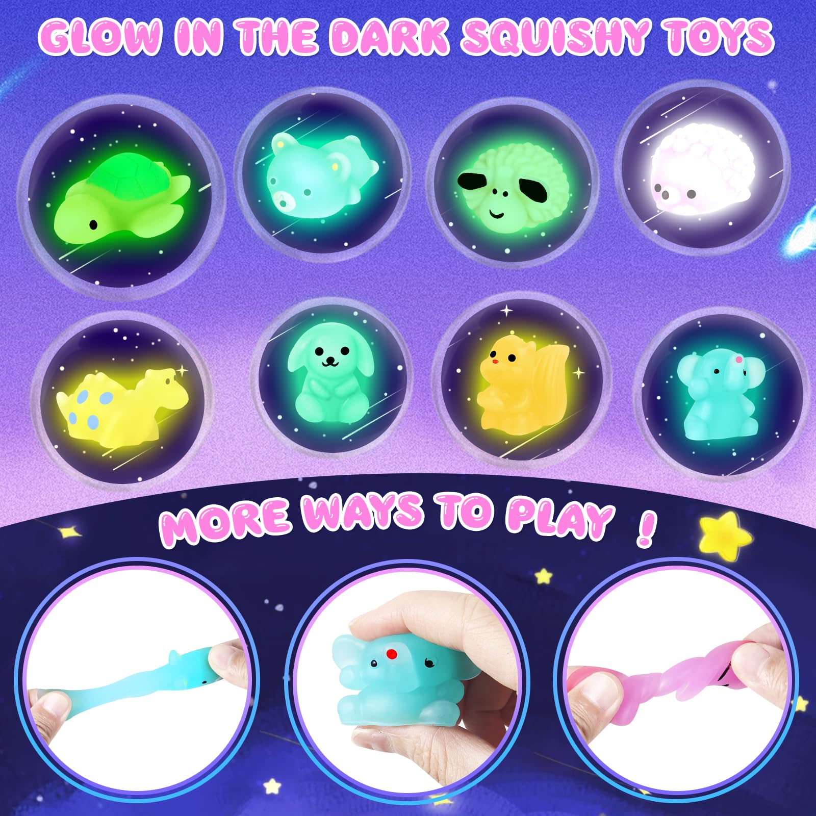 Valentines Day Gifts for Kids School, 32 Pack Cute Kawaii Mochi Squishy Toys Glow in The Dark with Animal Valentines Day Card, Fidget Squishy Toys for Classroom Class Exchange Party Favors