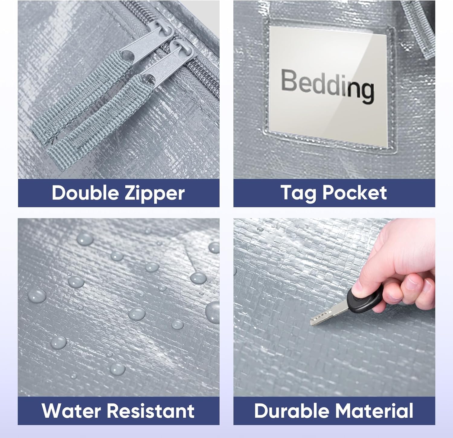 TICONN Extra Large Heavy-Duty Moving Bags - Durable Storage with Zippers & Handles | Light Grey (2 Pack)
