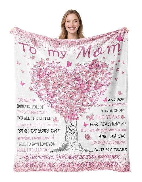 Blanket Gifts for Mom Birthday, Mom Birthday Gifts from Daughter Son, Mothers Gift for Christmas Valentine's Day Thanksgiving Day, Mothers Day, Moms Gift ideas Flannel Throw Blanket 60" X 50"