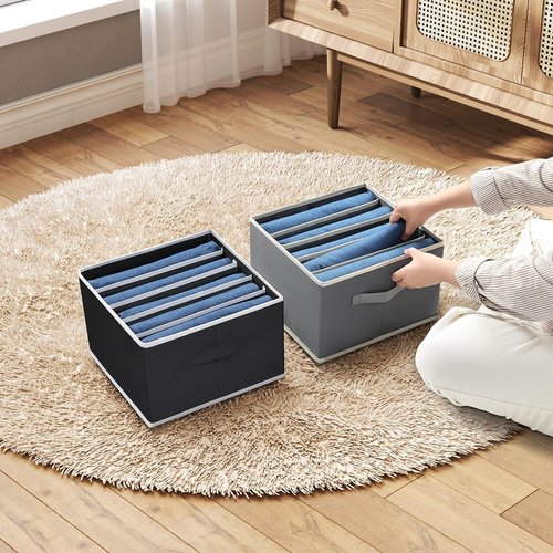 Homsorout Drawer Organizer - Foldable Fabric Clothes Storage Bins with Handles | 2-Pack, Black