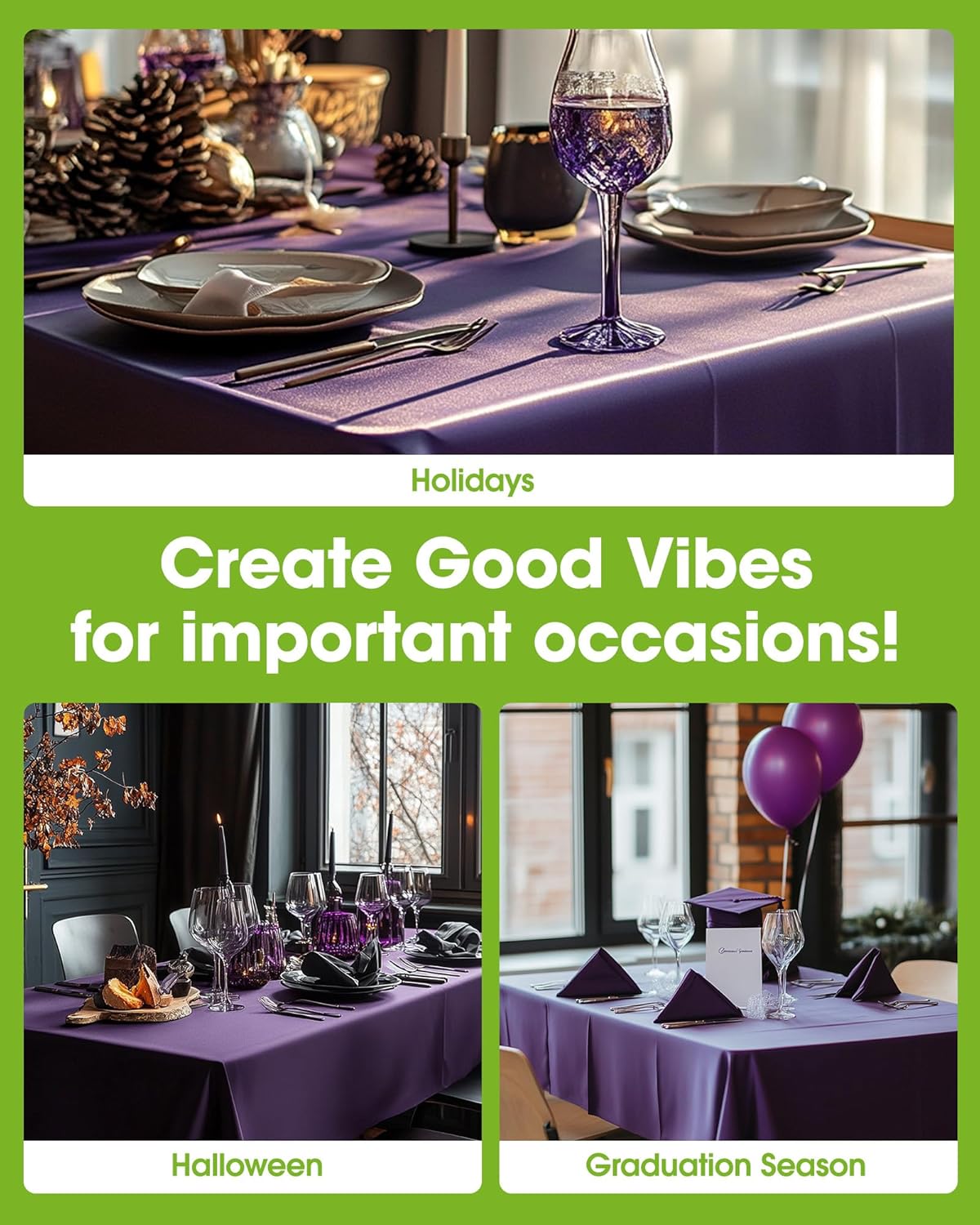Pureegg Disposable Plastic Table Cloths - Leakproof & Sturdy, 54 x 108 Inch, Purple | 8 Pack for Graduation Party Decorations