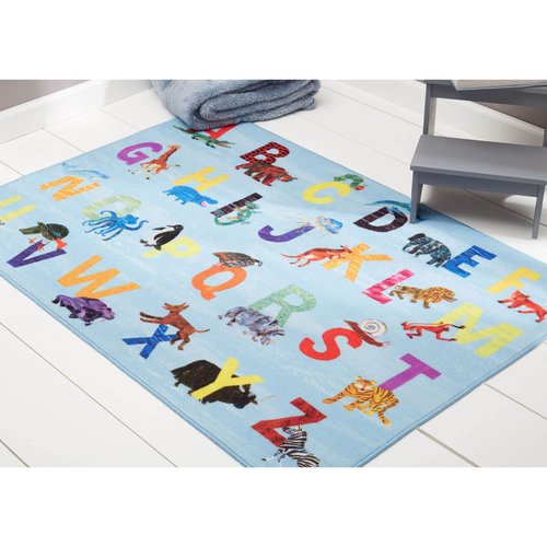 Eric Carle Elementary Blue Alphabet Kids Machine Washable Area Rug Blue/Orange, 4'11"x6'6"
