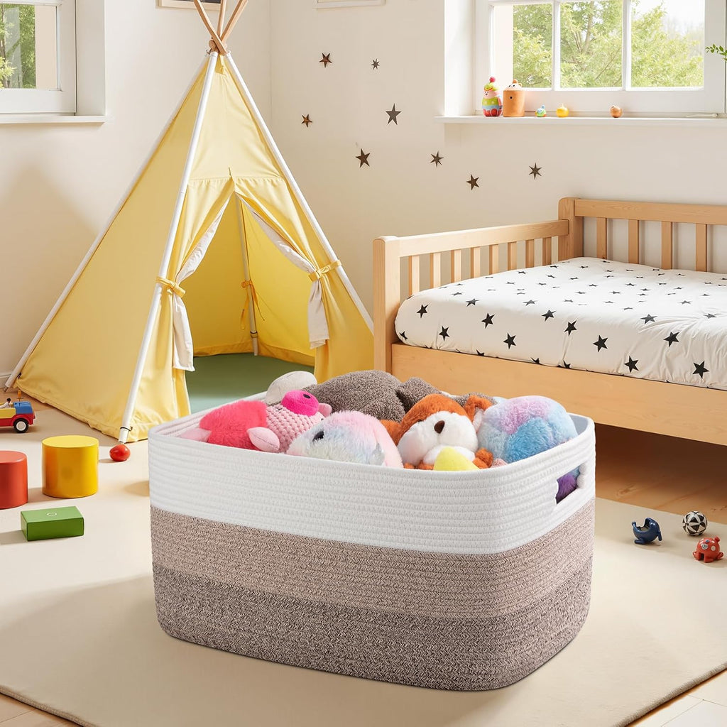 OIAHOMY Large Woven Blanket Basket - 22”x17”x12” Rectangle Storage for Nursery & Living Room | Gradient Yellow