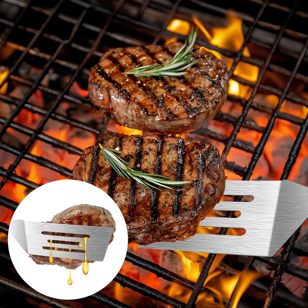 Stainless Steel Spatula Set, Metal Spatula for Cast Iron Skillet, Metal Spatulas for Kitchen Use with Wooden Handle, Ideal for Frying Steak, Pancake, Cookie, Burger, Brownie or Desserts