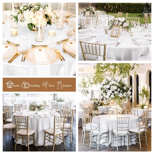 Pesonlook 12 Pack White Round Tablecloth, 90 Inch Satin Fabric Tablecloth for Round Table, Wrinkle Resistant Washable TableCover Bright Silk TableClothes for Wedding Party Dining Table Banquet