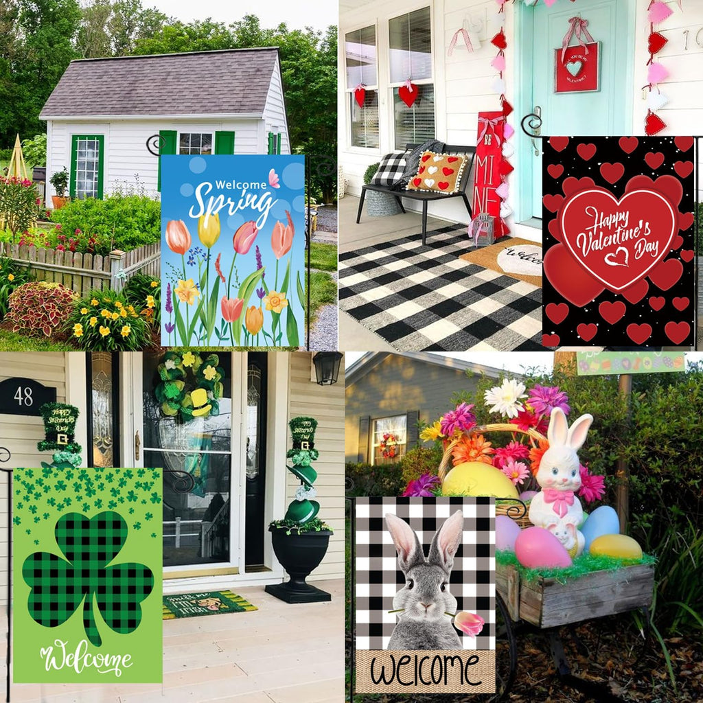 Seasonal Garden Flags by [Brand Name] - Set of 12 Double-Sided 12x18 Inch Outdoor Yard Flags for All Seasons
