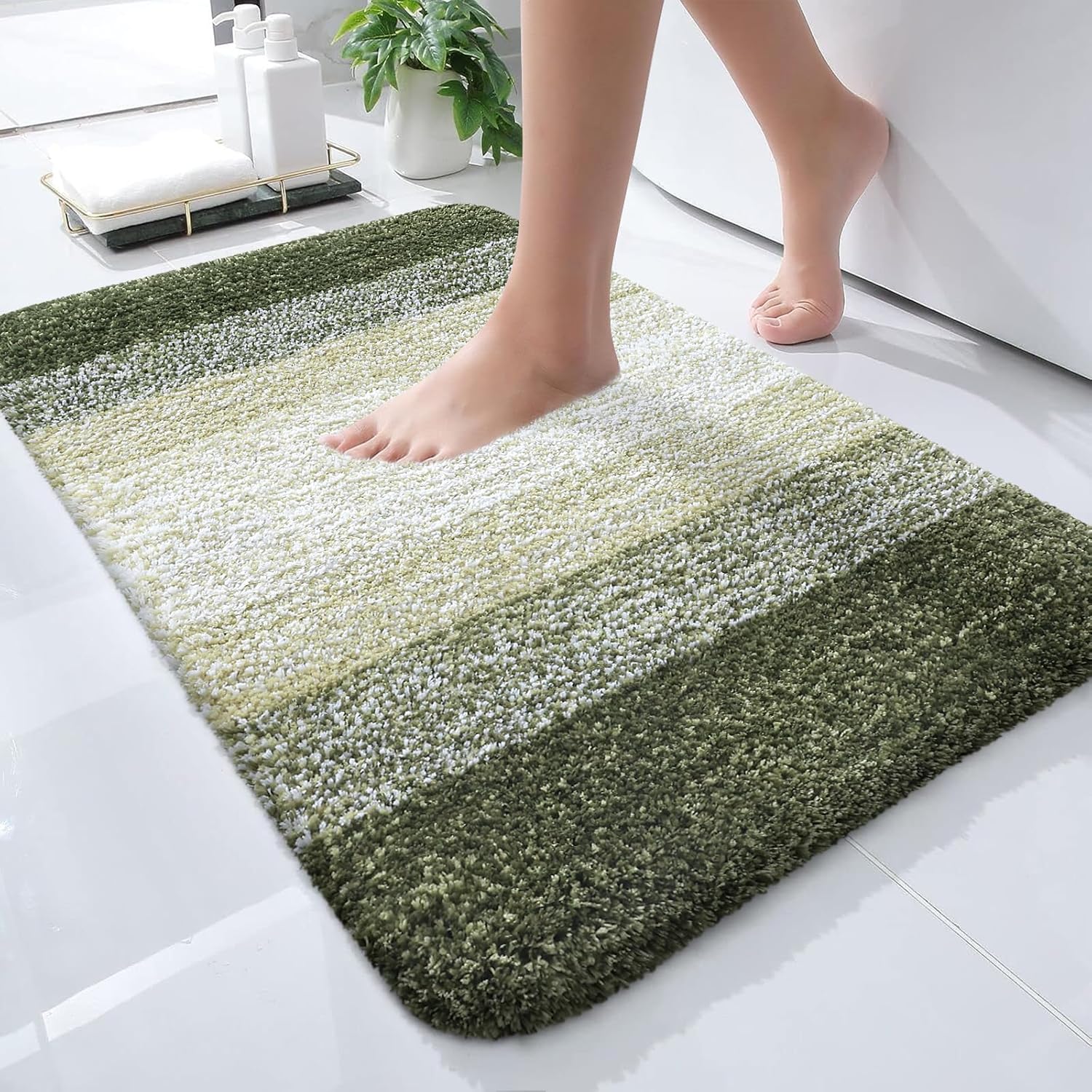 OLANLY Microfiber Bath Rugs - Extra Soft & Absorbent | Quick Dry, Washable 24x16, Dark Green