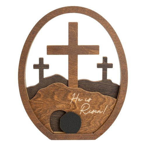 He is Risen Gifts for Adults, Easter Decor Resurrection Scene Empty Tomb, Christian Table Decorations Indoor, Catholic Cross Jesus Religious Easter Gifts Decor (Walnut Wood)