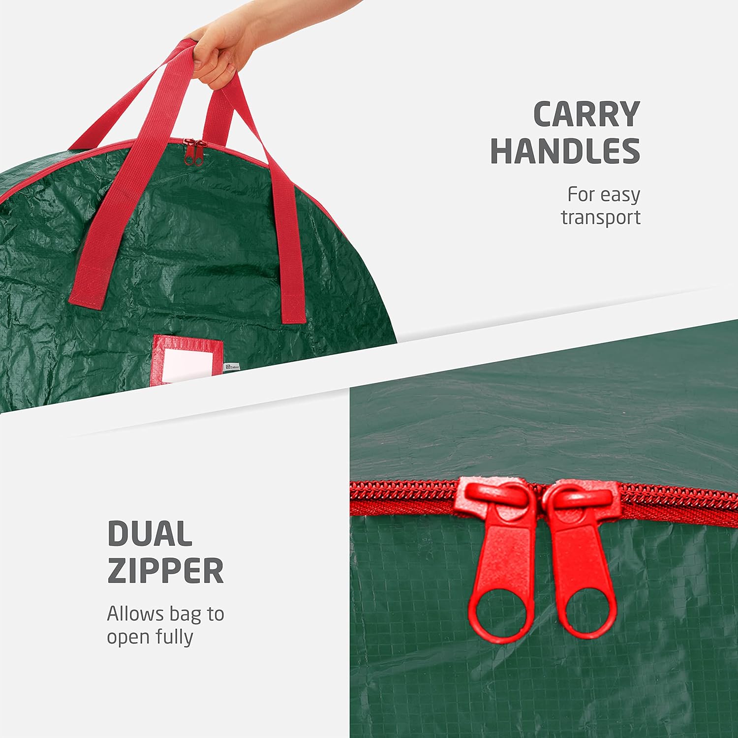 ZOBER Wreath Storage Bag - 30 Inch Durable Container for Artificial Wreaths - Dual Zipper & Strong Handles - Green