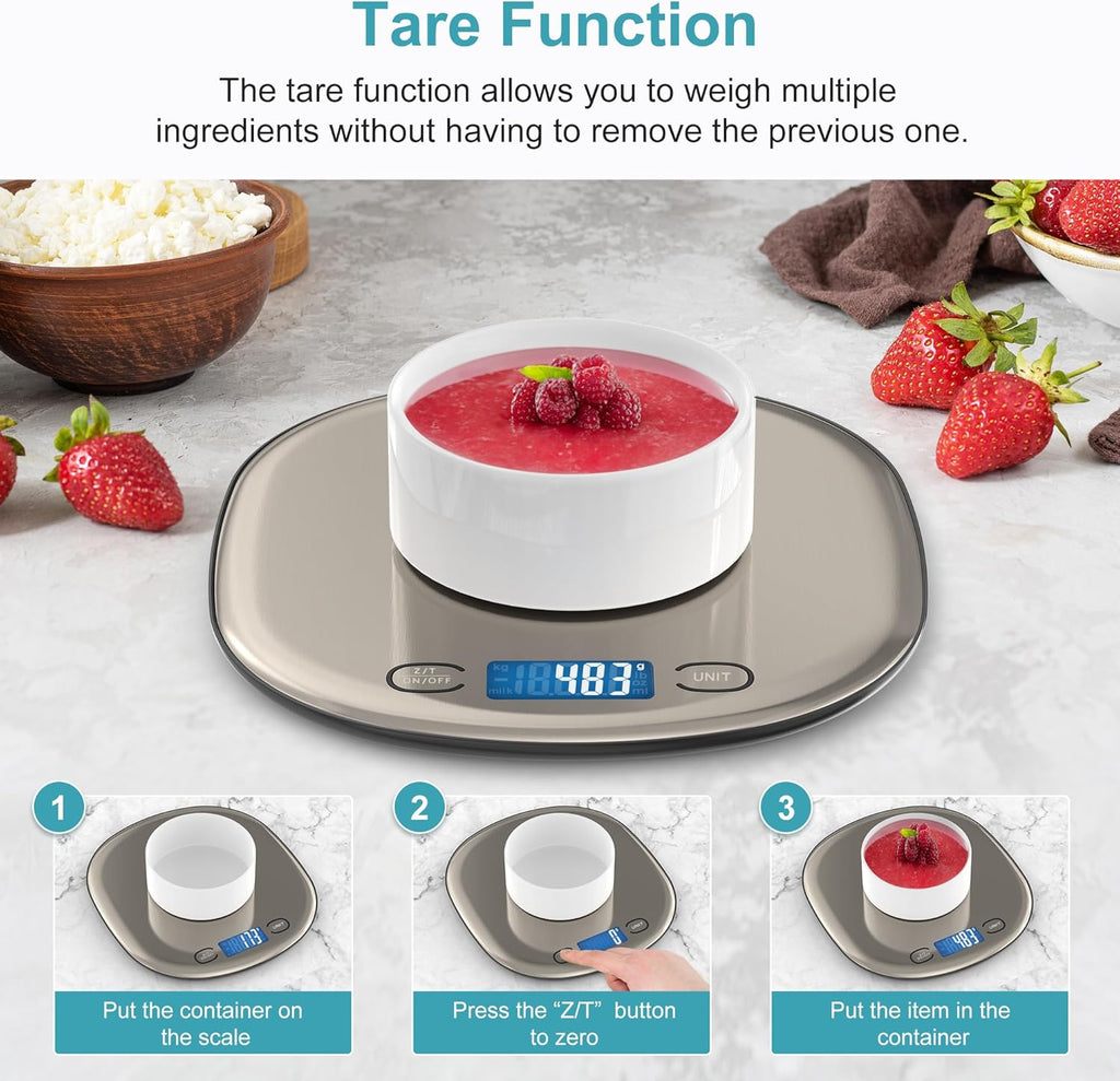 Ultrean Food Scale - 33lb High Capacity Digital Kitchen Scale with LCD Display & Slim Design | Precise 1g Graduation for Cooking & Baking