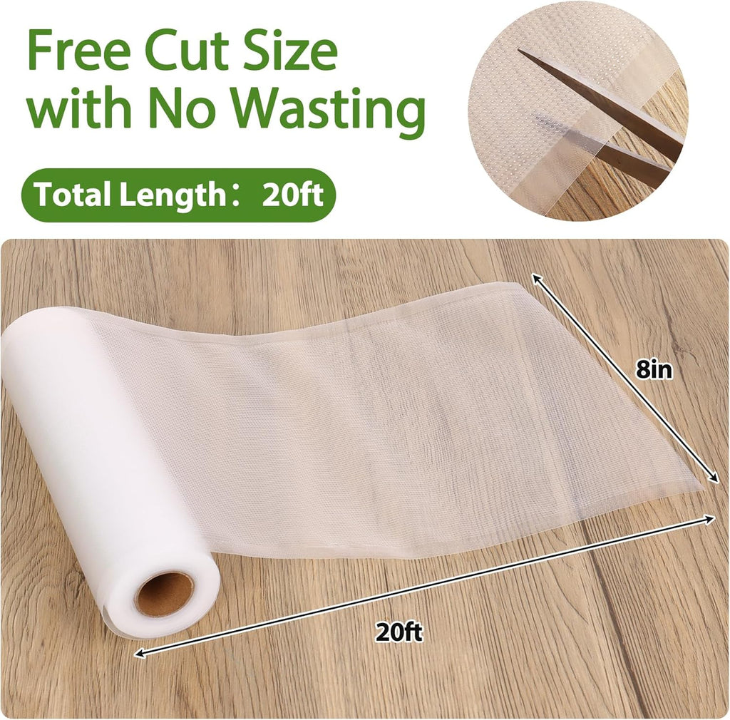 Moretoes Vacuum Sealer Bags - 6 Rolls 8" x 20' | BPA-Free Food Storage Bags for Sous Vide & Meal Prep