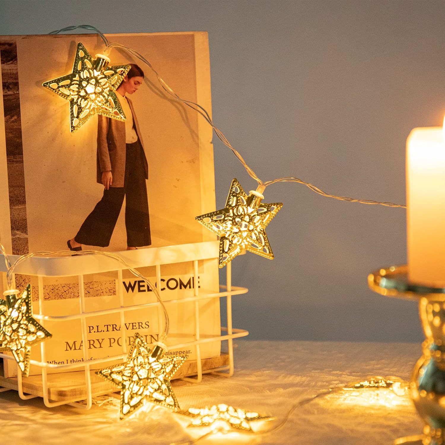 Vigdur 10Ft Star String Lights - 20 LED Battery Operated Fairy Lights with Timer | Perfect for Ramadan & Eid Decor