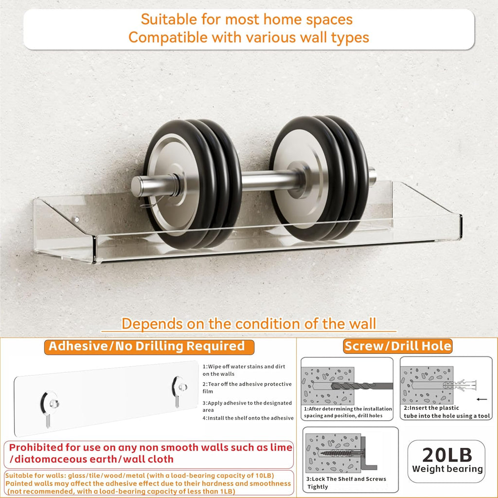Yieach 4-Pack Adhesive Clear Shower Shelves - No Drill Acrylic Wall Caddy for Makeup & Shampoo Storage