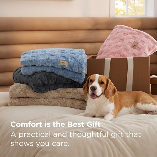 Bedsure Waffle Throw Blanket - Cozy Dark Grey Fluffy Fleece Blanket for Couch | 50x60 Inches