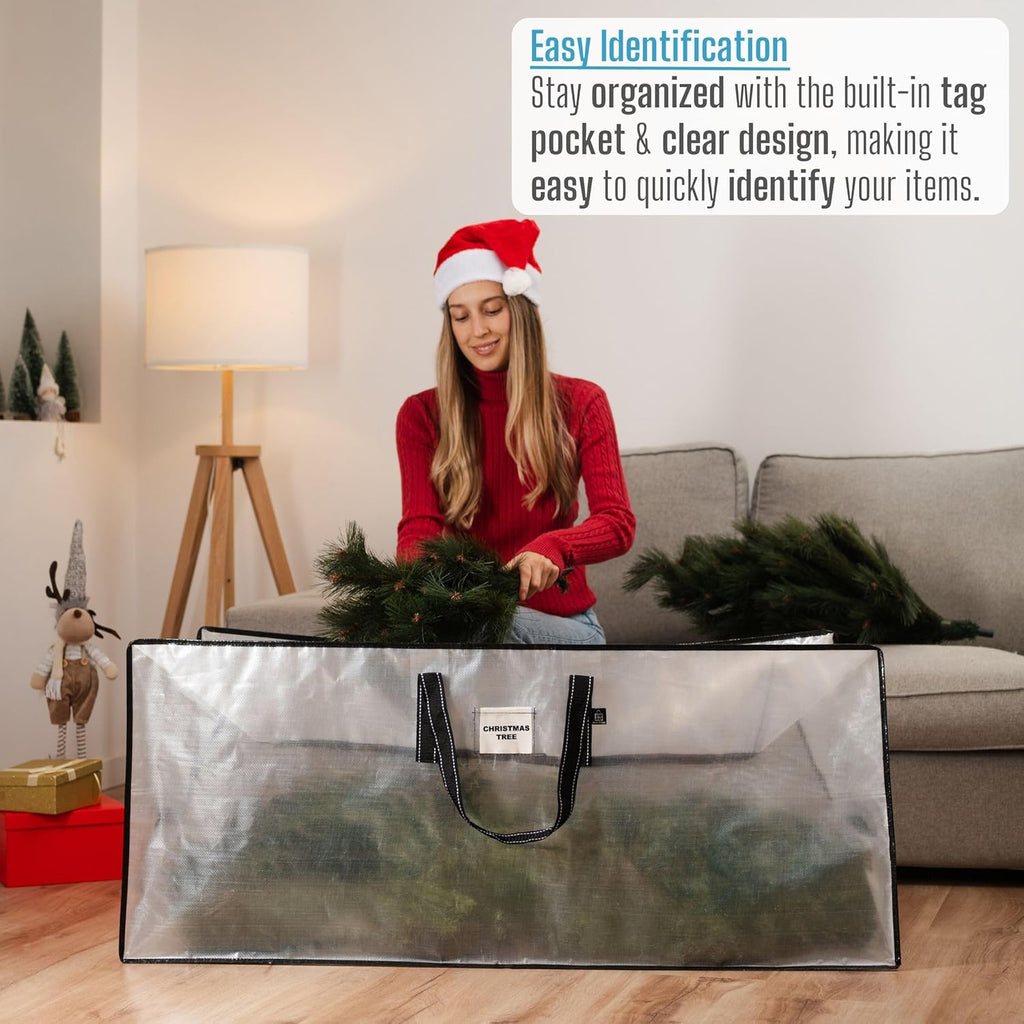 VENO Clear Christmas Tree Storage Bag - Heavy-Duty 7.5 Ft Tree Protector with Zipper & Durable Handles