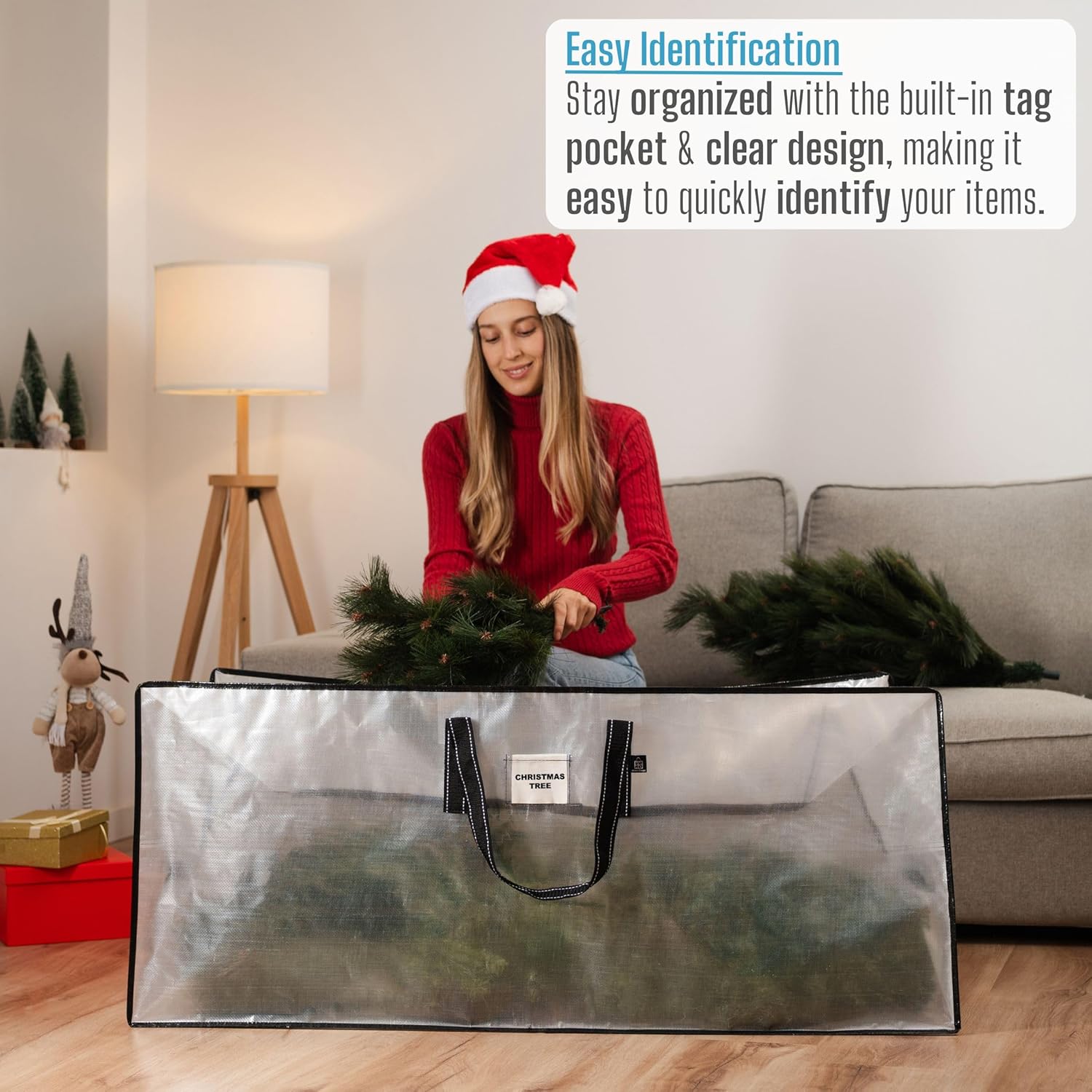 VENO Clear Christmas Tree Storage Bag - Heavy-Duty 7.5 Ft Tree Protector with Zipper & Durable Handles