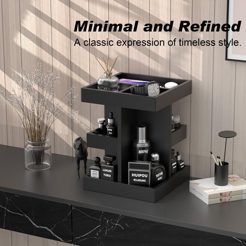 Cologne Organizer for Men, 360 Makeup Rotating Organizer, Organizador de Perfumes, Estante para Perfumes, Gifts for Men, Countertop Vanity and Bathroom, Bedroom Essentials, Mens Husband Gifts(Black)