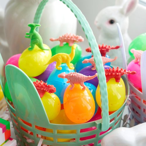 JOYIN 200 Pcs Prefilled Easter Eggs with Novelty Toys and Stickers, Filling Treats, Easter Eggs Hunt, Basket Stuffers Fillers, Theme Party Favor, Classroom Prize