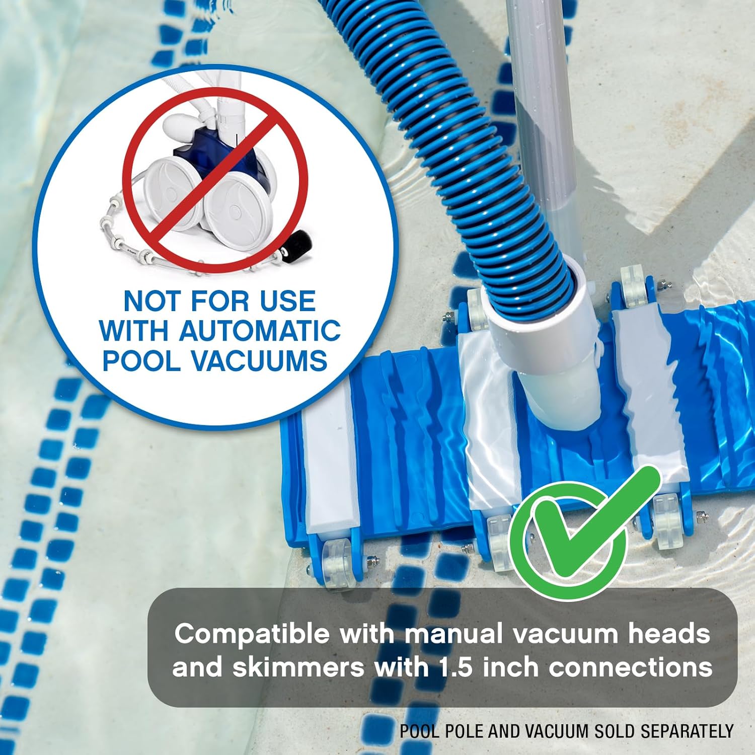 Poolmaster Manual Pool Vacuum Hose - 30 Ft x 1-1/2” Kink-Free Heavy Duty Cleaner for Inground & Above Ground Pools