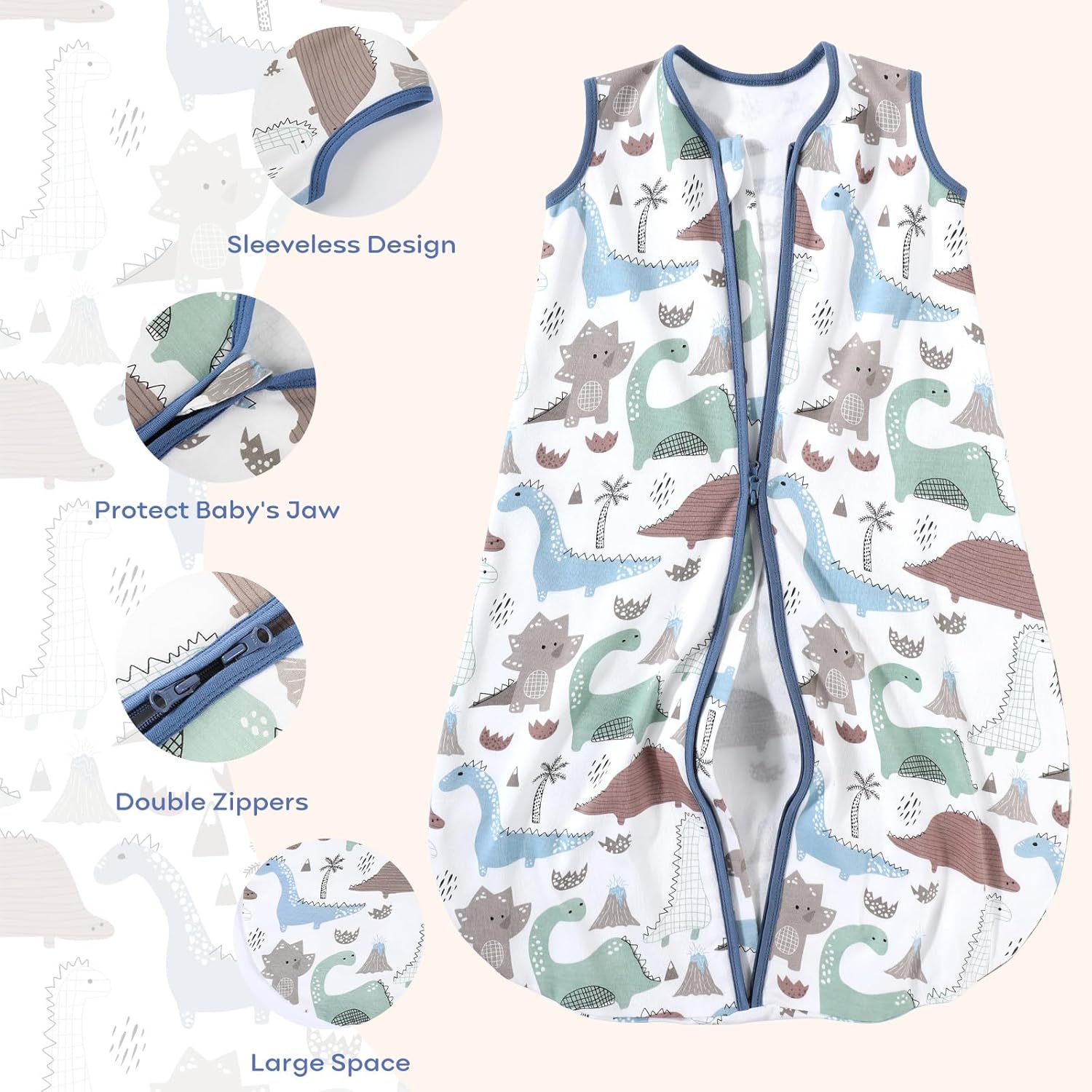 Yoofoss Baby Sleep Sack - 100% Organic Cotton Wearable Blanket | Lightweight 2-Way Zipper for 6-12 Months