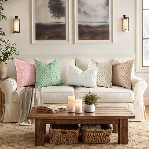 decorUhome Throw Pillow Covers - Soft Plush Faux Wool Beige | Set of 2, 18x18 Inch Square Accent Pillows