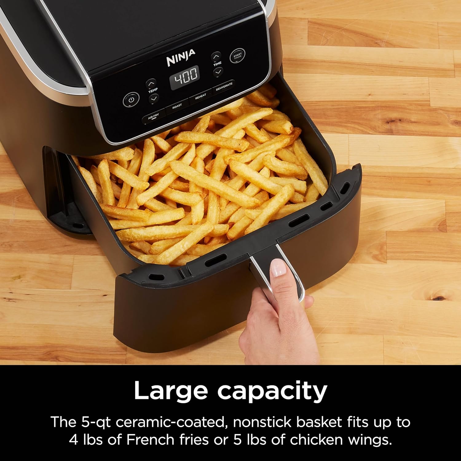 Ninja Air Fryer - 5 QT Capacity for Up to 4lbs of Fries | 4-in-1 Air Fry, Roast, Reheat, Dehydrate | 400°F Max Temp | Nonstick Basket & Crisper Plate | Grey | AF141