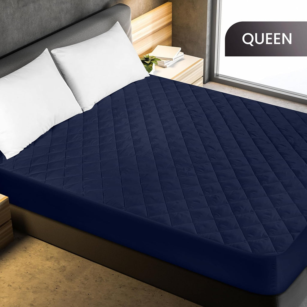 Utopia Bedding Quilted Fitted Mattress Pad - Queen Size Deep Pocket Protector | Machine Washable (Navy)