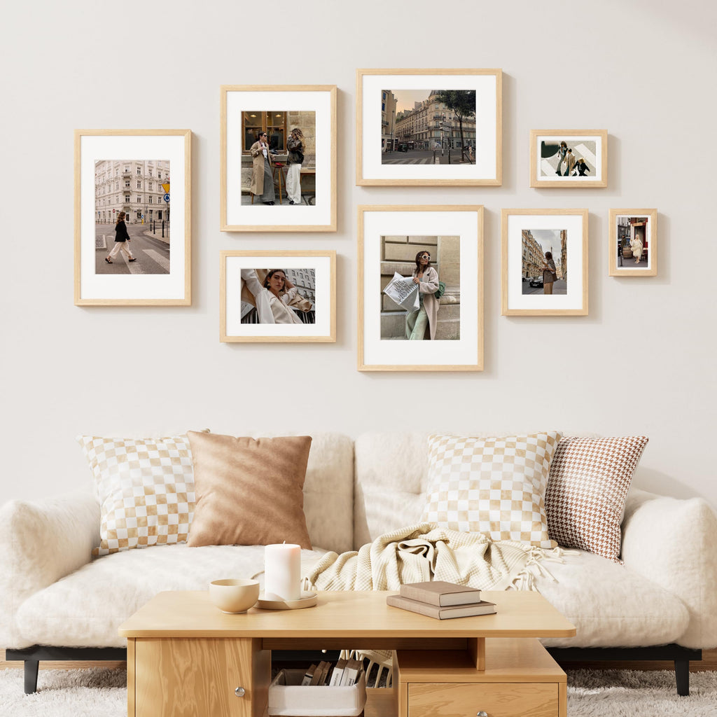 Vittanly 8x10 Picture Frame Set of 2, Solid Wood Frame for Wall or Tabletop, Display Photo 5x7 with Mat or 8x10 without Mat, Natural