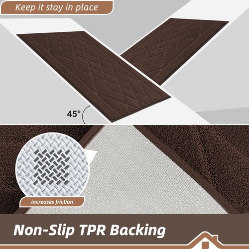 BEQHAUSE Kitchen Mats for Floor 2PCS, Kitchen Rugs Non-Slip Washable, Kitchen Runner Rug Absorbent and Stain Resistant, Floor Mat for Kitchen, Laundry & Sink, 24"x36"+24"x60", Brown