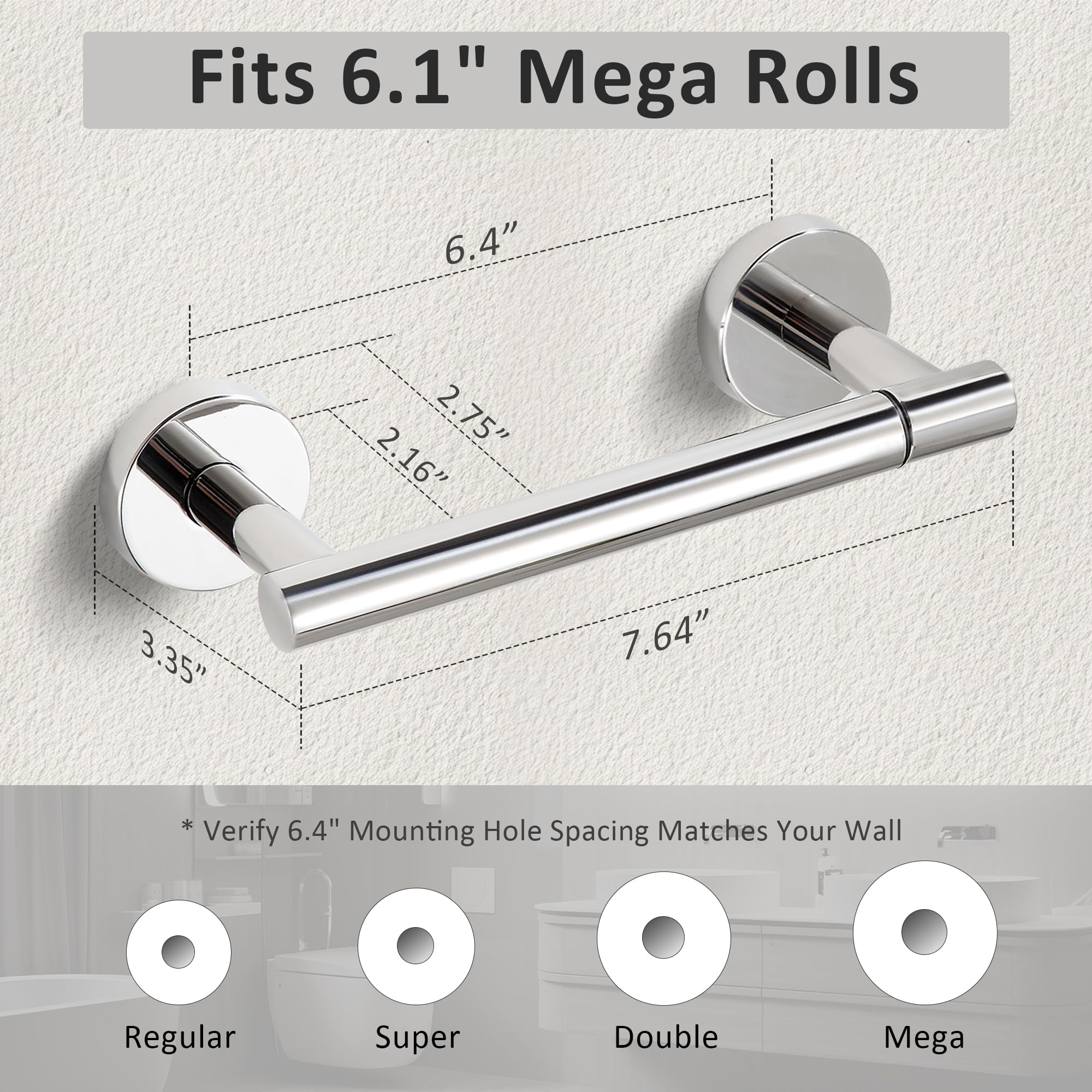 BVL Toilet Paper Holder Polished Chrome Wall Mount Stainless Steel 304 Large Mega Roll