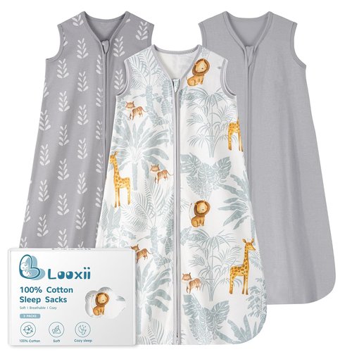 Looxii Baby Sleep Sack - 0.5 TOG 100% Cotton Wearable Blanket | 3-Pack for Newborns & Infants, 12-18 Months