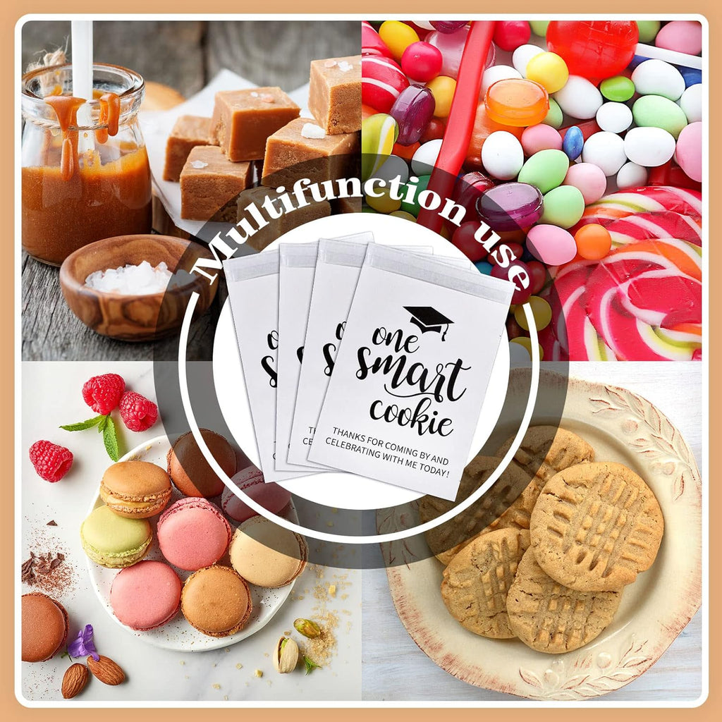 Whaline Graduation Candy Cookie Gift Bags - 100 Pack Self-Adhesive White Kraft Paper | Perfect for Party Decor
