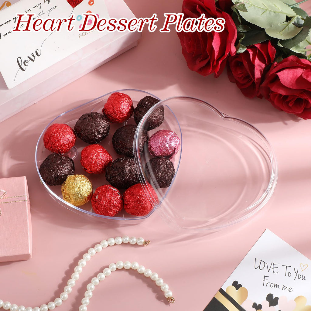 LOYIM 1 Pcs Heart Shaped Plastic Container, 5.9" W x 1.6" H Clear Plastic Storage Box with Lid and Anti Slip Ring Heart Dessert Plates Snack Tray for Mother Day Valentine Party Favor