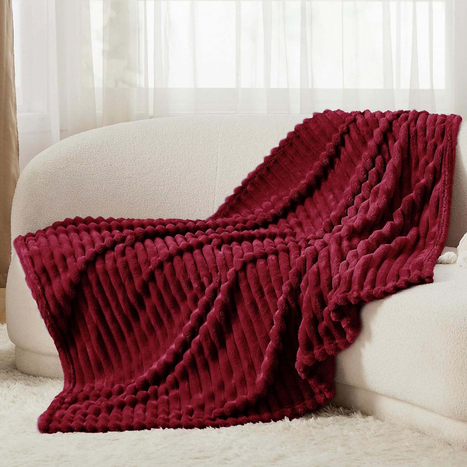 Bedsure GentleSoft Fleece Blanket - Cozy Deep Red Throw for Couch, Perfect 50x70 Inches Size