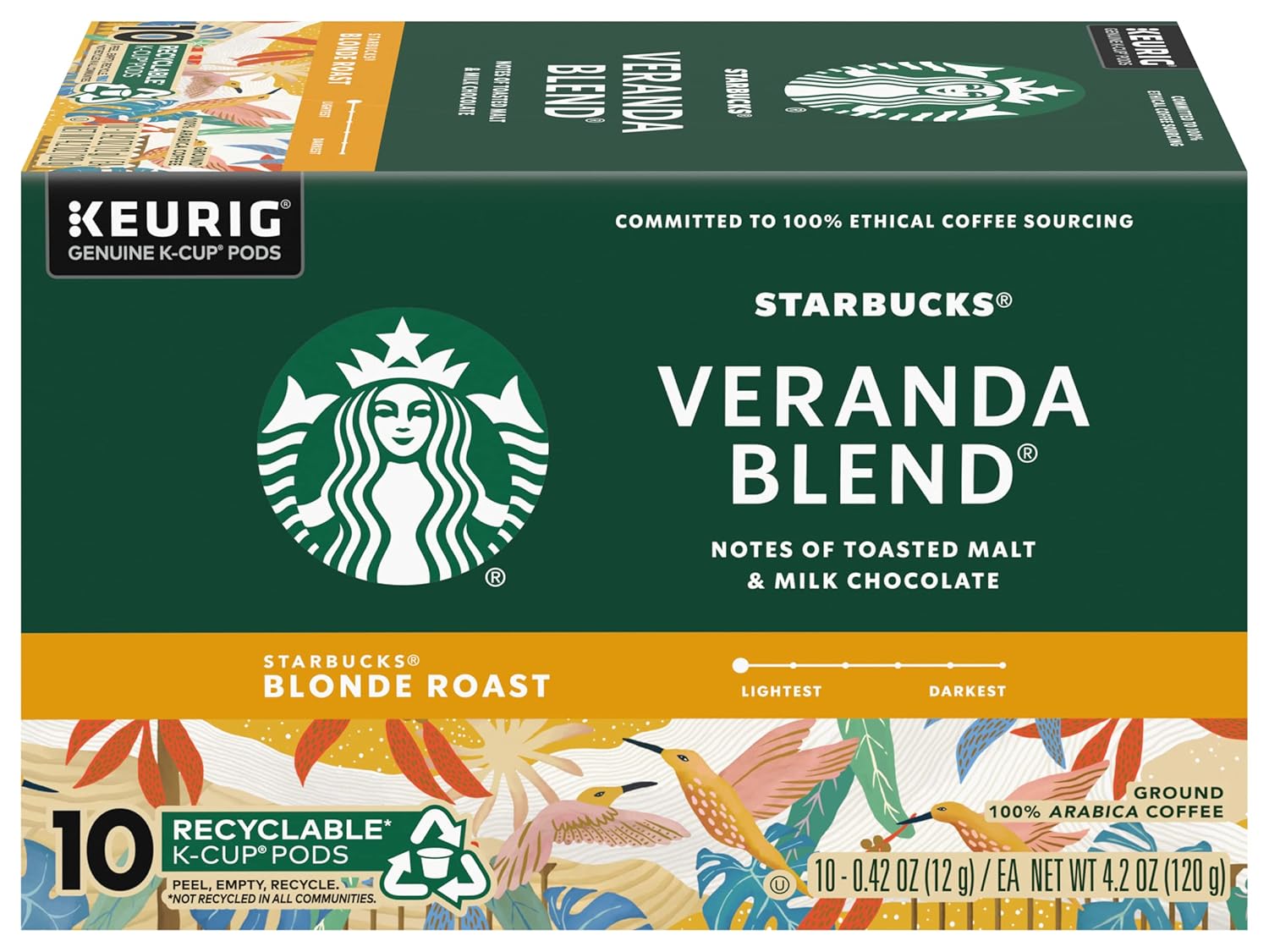 Starbucks K-Cup Pods - Veranda Blend Blonde Roast 100% Arabica Coffee - 10 Pods Per Box (Pack of 6)