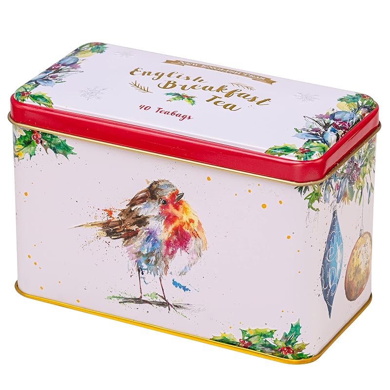 Christmas Robin Tea Tin with 40 English Breakfast Tea Bags