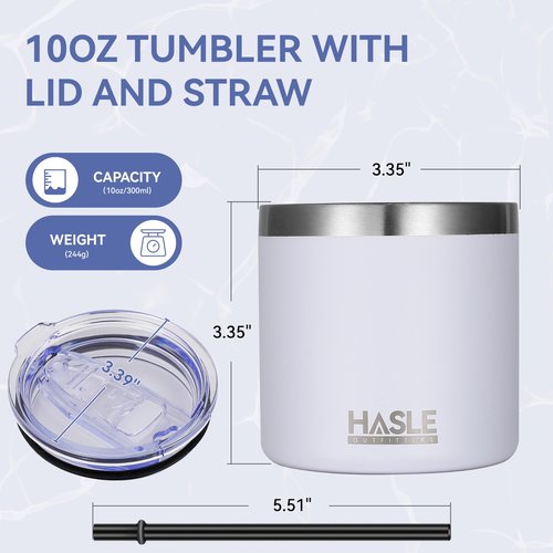 HASLE OUTFITTERS 10oz Insulated Tumblers with Lid and Straw,Stainless Steel Tumbler Travel Coffee Mug,Double Wall Reusable Tumbler Cup for Iced and Hot Drinks(White,1 Pack)