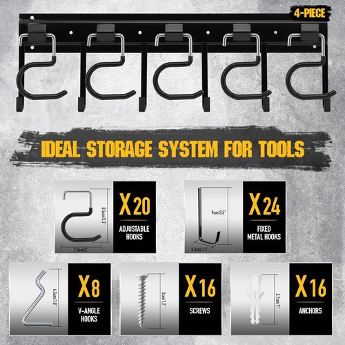 ELEAD 68'' Adjustable Metal Garden Tool Organizer - Wall Mount with Black Hooks for Garage Storage