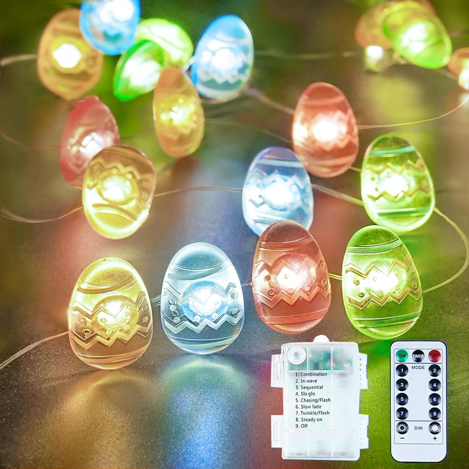 Skiennix Easter Egg Lights - Battery Operated Fairy Lights with Remote & 8 Modes | Waterproof Twinkle String Lights for Spring Decor (Multicolor)