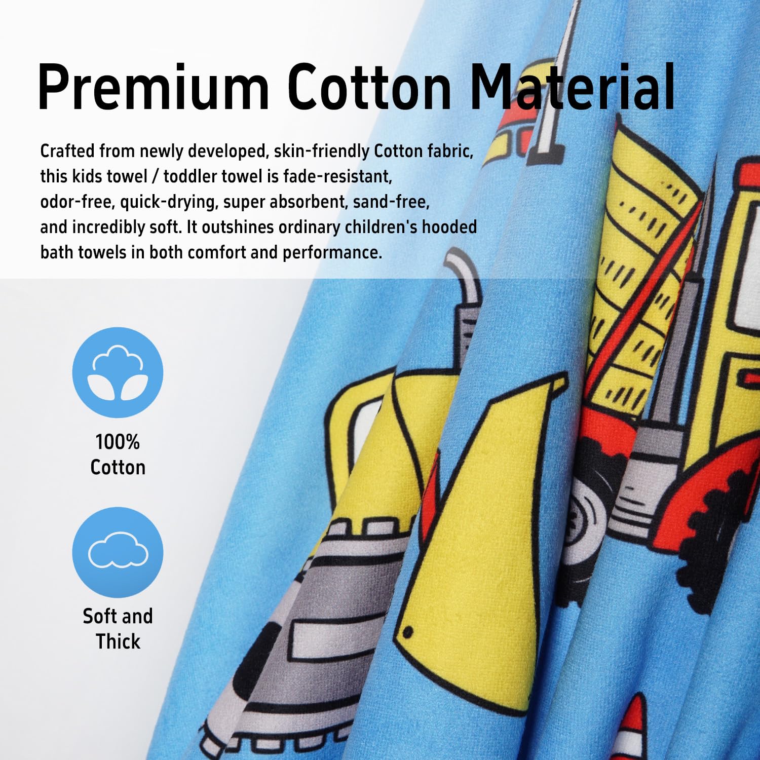 sdhinlwo Thickened Hooded Towels for Kids Suitable Girls Boys Kids Bath Towels, 30"x50" Super Absorbent, Truck Cute Cartoon Toddler Towels Multi-Purpose for Beach, Pool and Bathroom