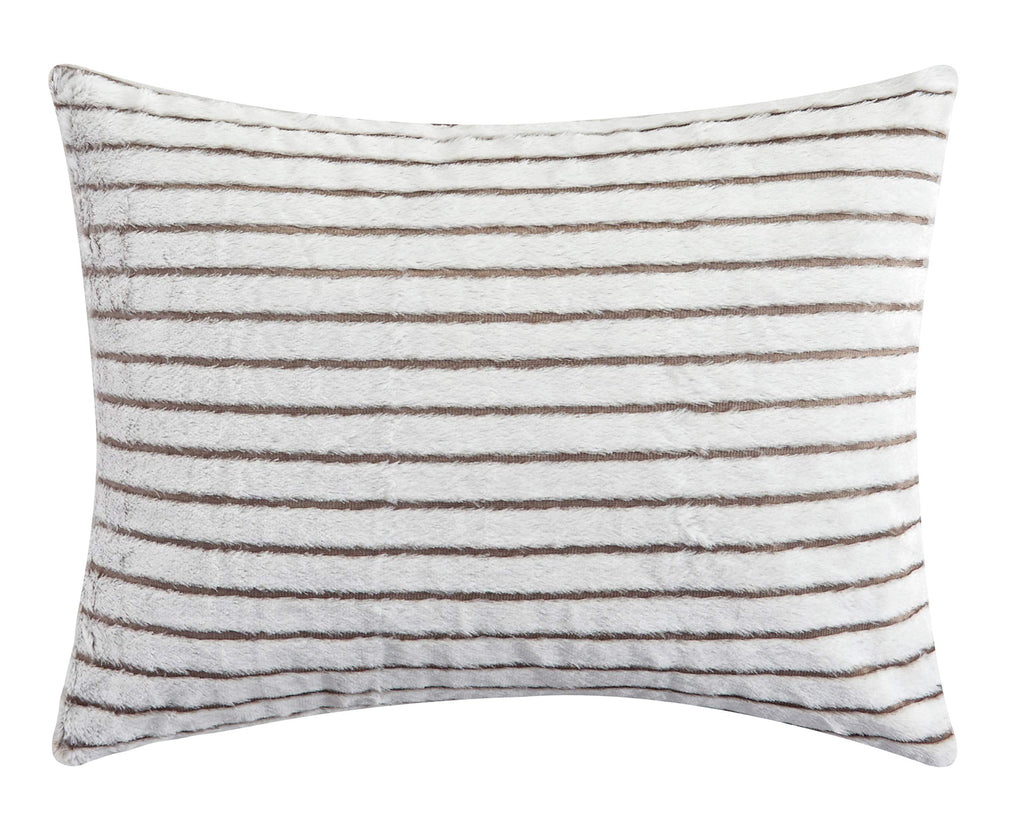 Dearfoams Drydon Stripe Plush 3 piece Soft Comforter Set with Mink Reverse, Queen Size