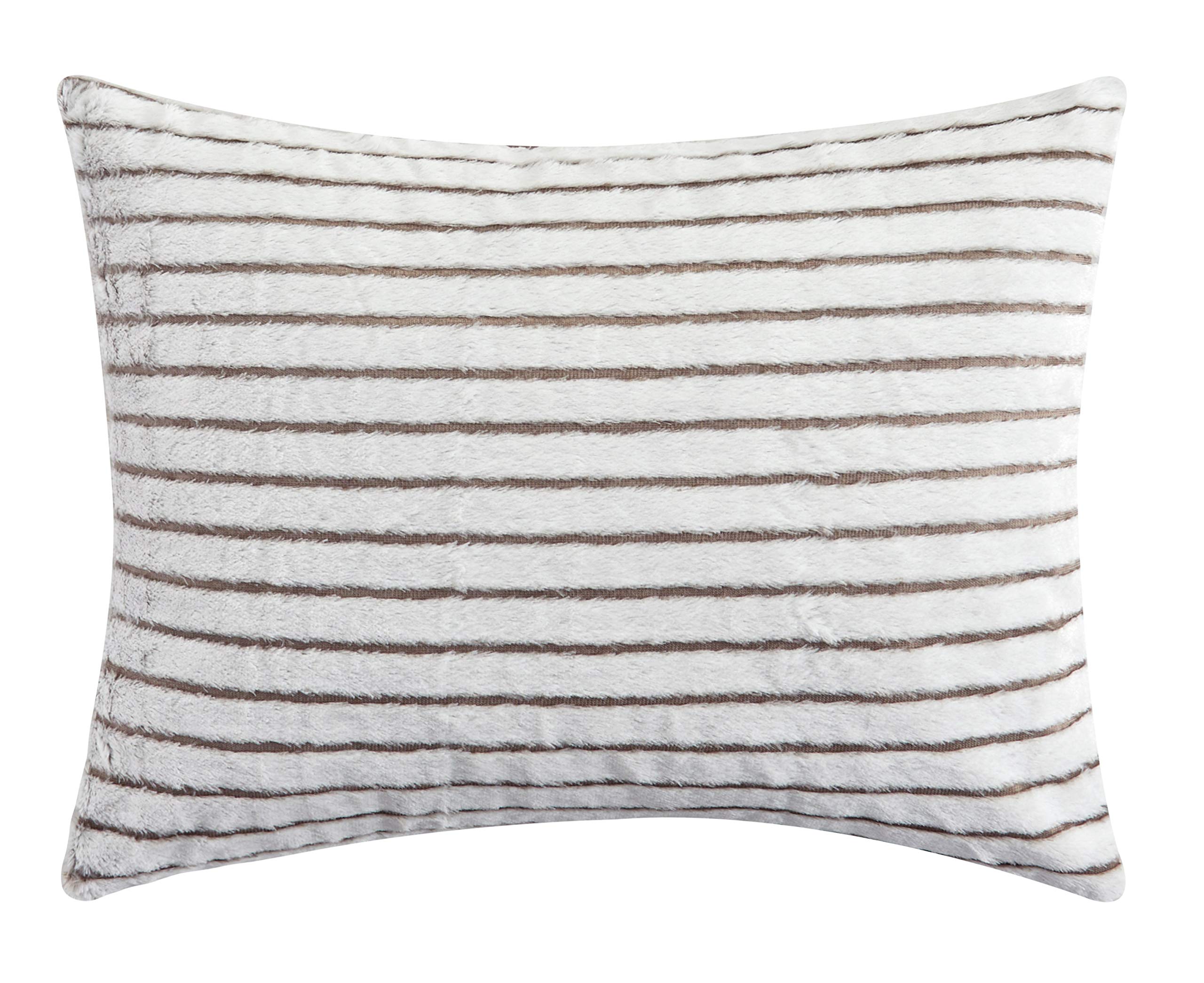 Dearfoams Drydon Stripe Plush 3 piece Soft Comforter Set with Mink Reverse, Queen Size