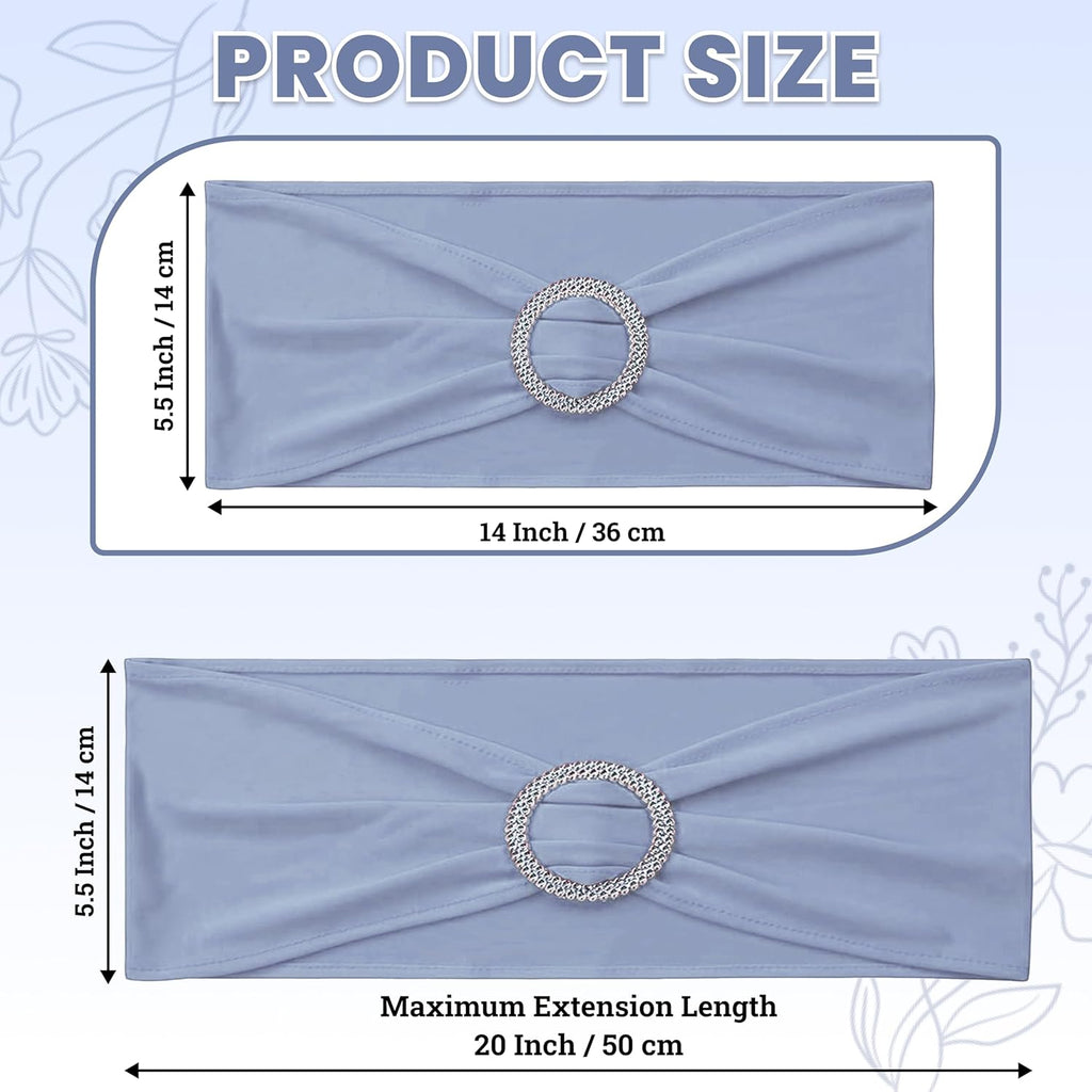 MDS Spandex Chair Sashes - Pack of 200 Elastic Stretch Bows with Buckle Slider | Baby Blue Wedding Decor
