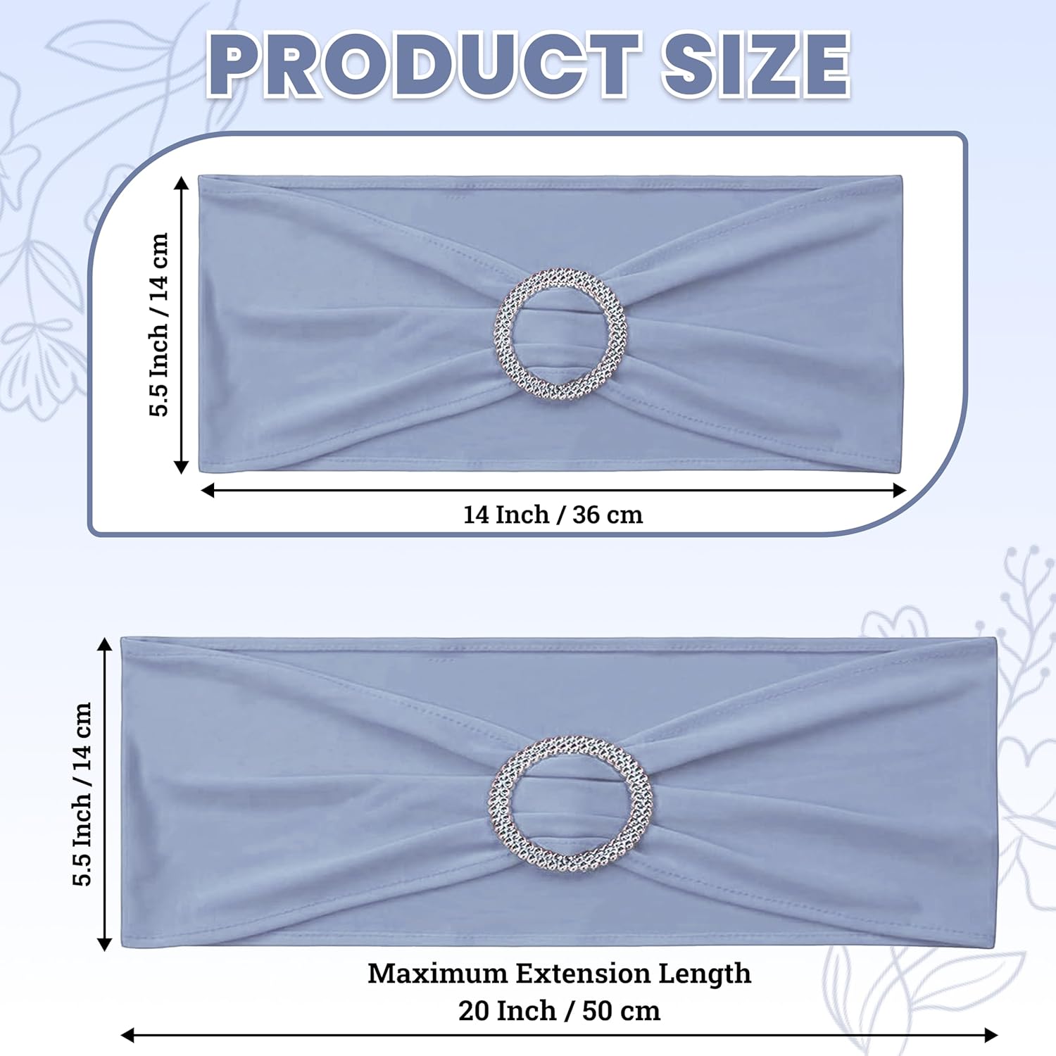 MDS Spandex Chair Sashes - Pack of 200 Elastic Stretch Bows with Buckle Slider | Baby Blue Wedding Decor