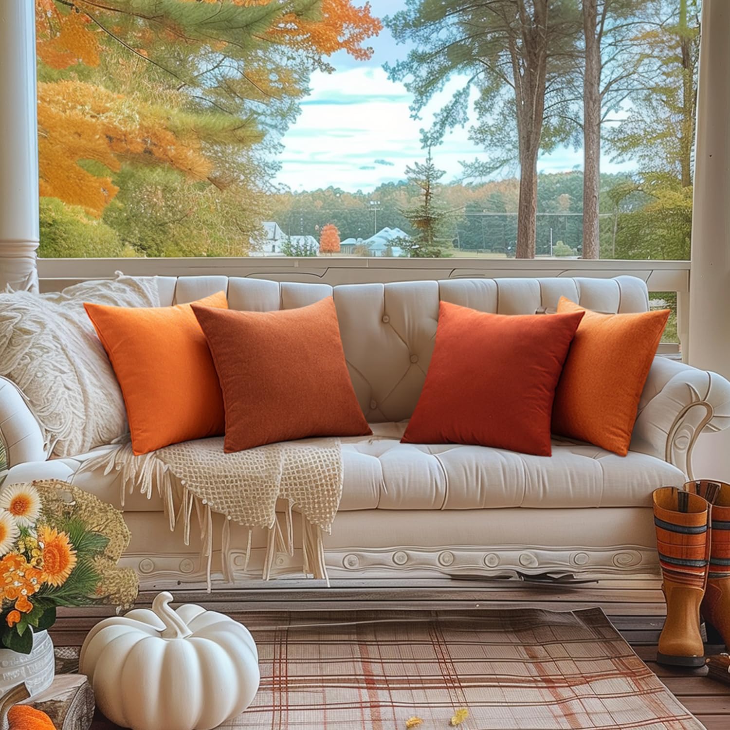 MIULEE Decorative Outdoor Throw Pillow Covers - Waterproof Faux Linen Cushion Cases | 26x26 Inch Burnt Orange (Pack of 2)
