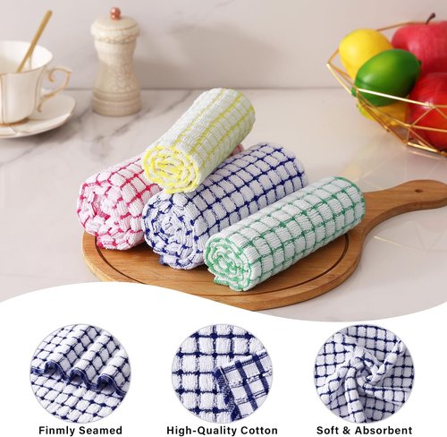 Homaxy Kitchen Towels Set - Super Soft & Absorbent Cotton Dishcloths | 8-Piece, 16x25 & 12x12 Inches, Multi-Color