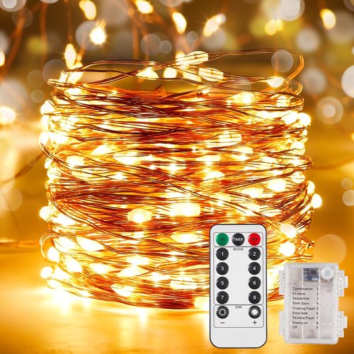 Ariceleo LED Outdoor String Lights - 65.6 Ft Battery Operated with Remote & Timer | Waterproof Warm White Fairy Lights for Parties, Weddings, and Decor