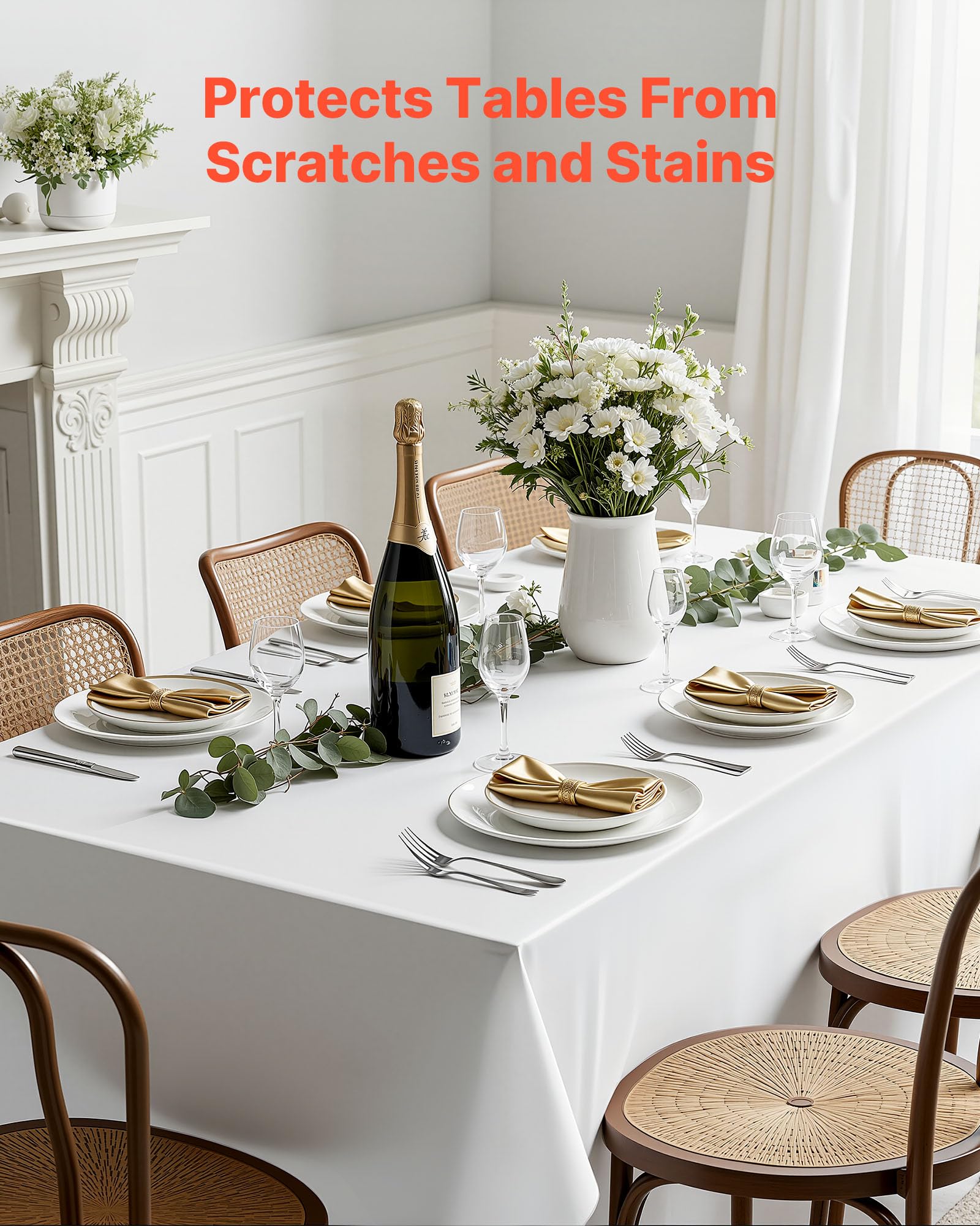 VEVOR White Tablecloths for Rectangle Tables, 10 Pack, 70 x 120 Inches, Reusable and Machine Washable Table Clothes, Wrinkle-Resistant Polyester Fabric Table Covers for Wedding, Party, Banquet