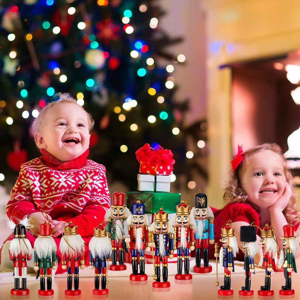 Liliful Christmas Nutcracker Ornament Set 18 Pcs Nutcracker Soldier Christmas Decoration Wooden Hanging Ornaments for Xmas Tree Figure Puppet Toy Present(Classic Style)